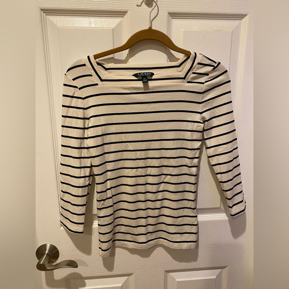 Ralph Loren Women’s Size Small White and Black Striped Shirt
